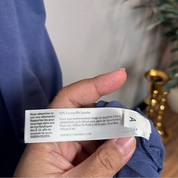 Eileen Fisher Size Large Blue Bateau Neck Knee Length Swing Dress Soft Stretch - Picture 5 of 5